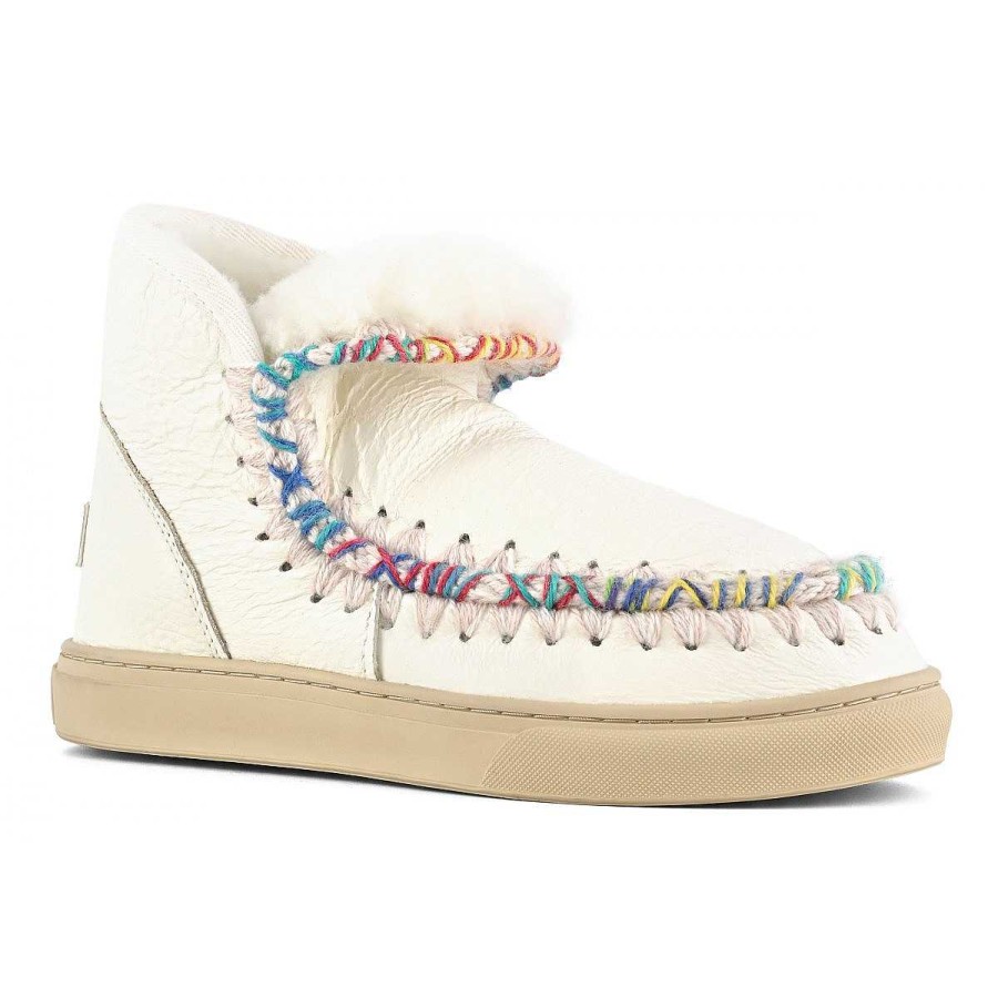 Vrouwen Mou boots Sneakers | Eskimo Sneaker Overstikken Waxi Wit