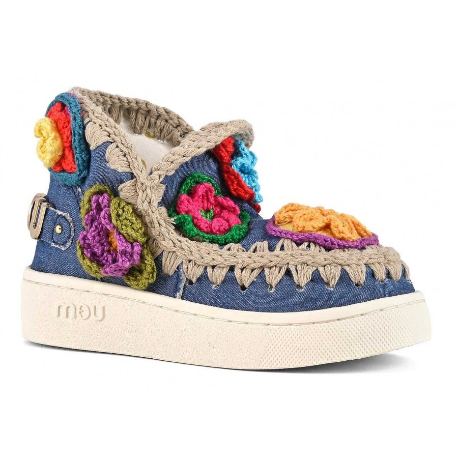 Kinderen Mou boots Sneakers | Zomer Eskimo Sneaker Kid Gehaakte Bloemen Denim