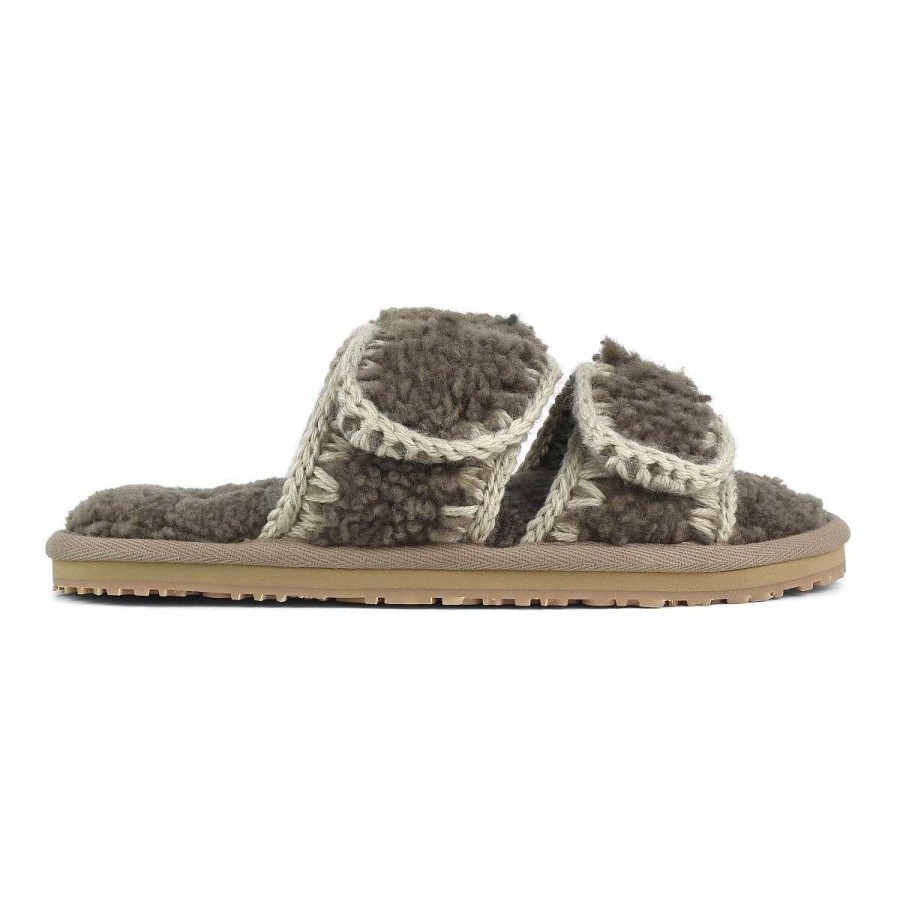 Vrouwen Mou boots Slippers | Pantoffel Krullend Schapenvacht Olifant Grijs