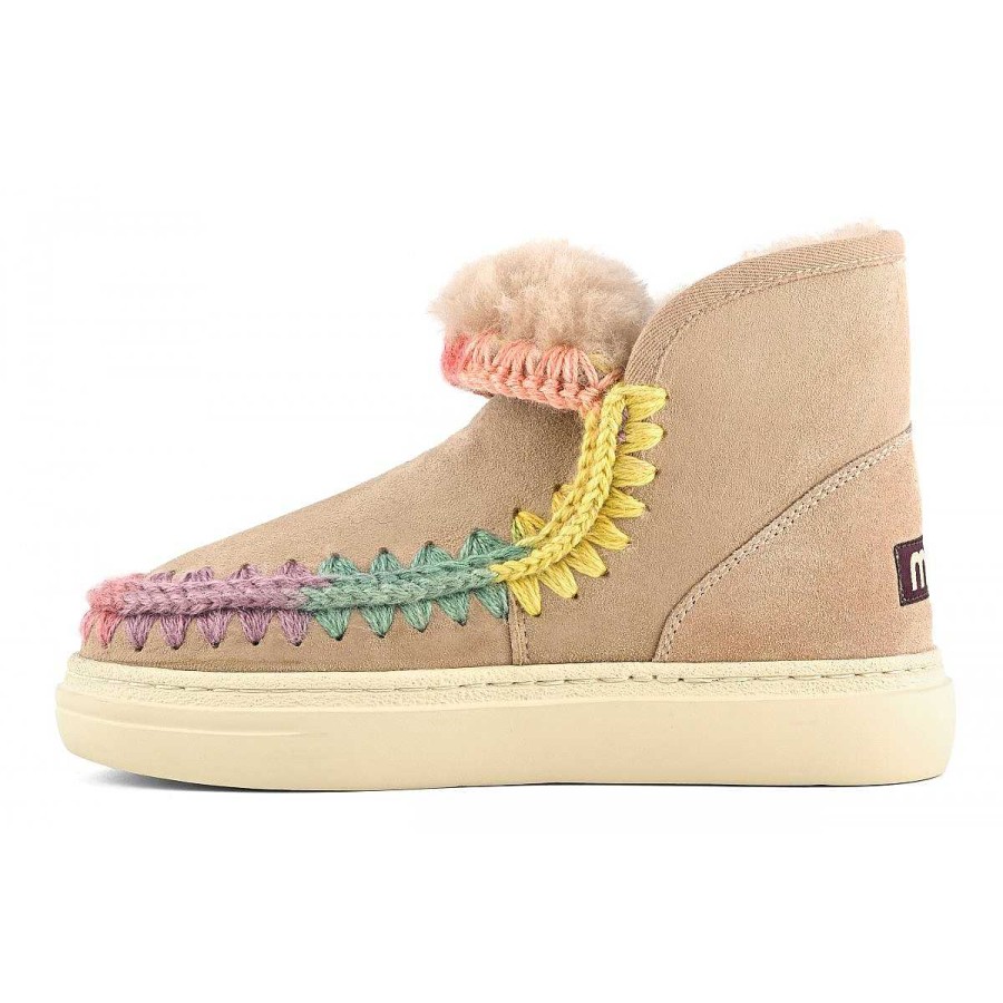 Vrouwen Mou boots Vet En Joggers | Eskimo Sneaker Opvallende Regenboogstiksels Kameel