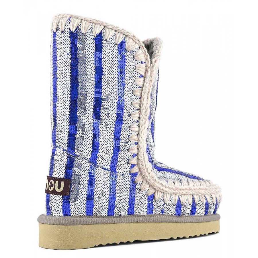 Vrouwen Mou boots Enkel Laarzen | Eskimo 24 Gestreepte Pailletten En Lurex Gestreepte Pailletten Blauw