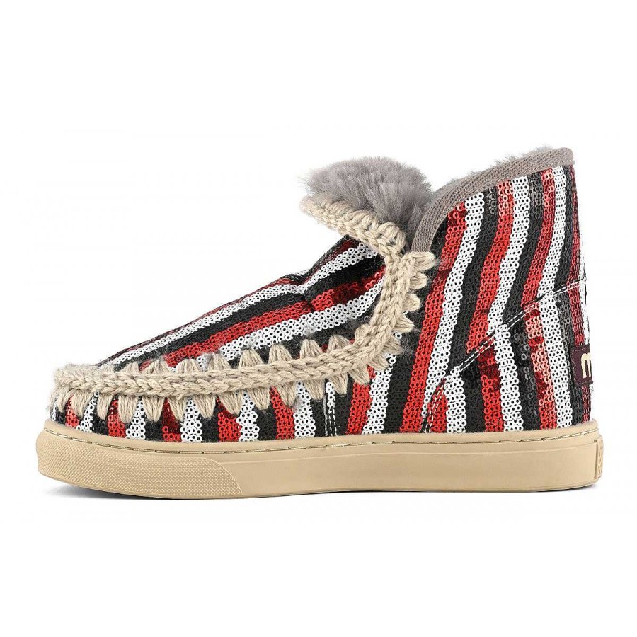 Vrouwen Mou boots Sneakers | Eskimo Sneaker Gestreept Pailletten En Lurex Gestreepte Pailletten Rood