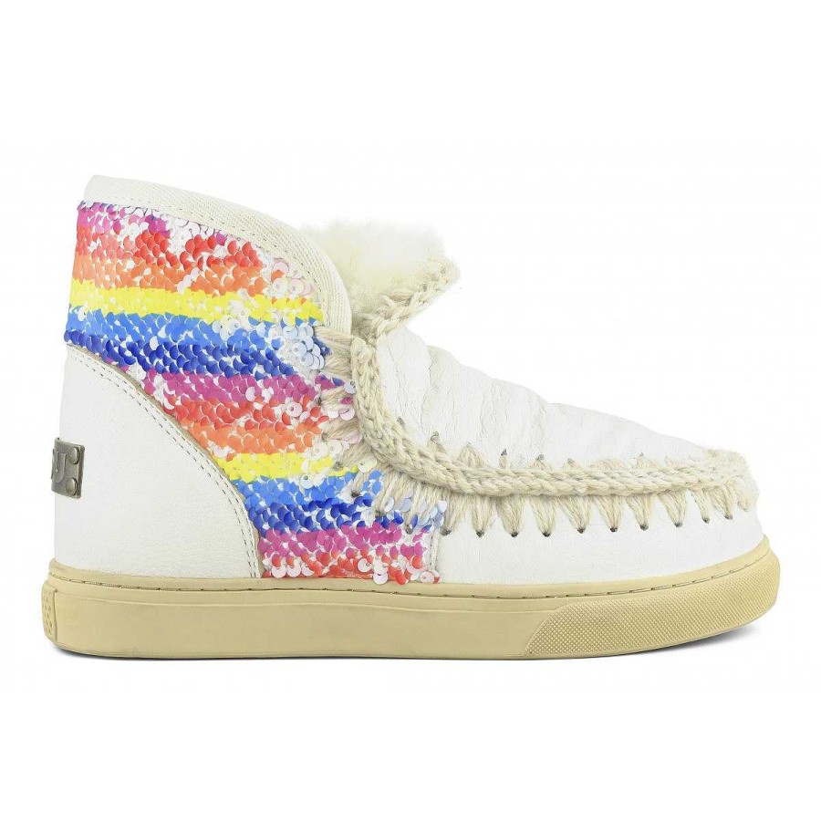 Vrouwen Mou boots Sneakers | Eskimo Sneaker Regenboog Pailletten Waxi Wit