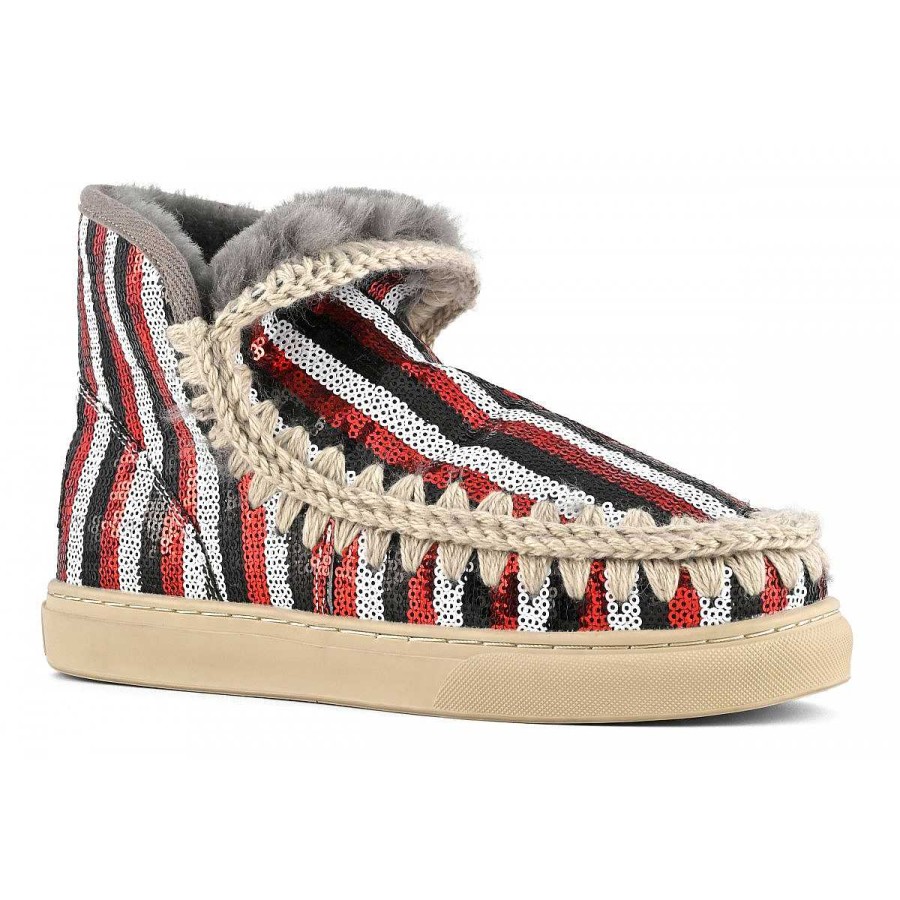 Vrouwen Mou boots Sneakers | Eskimo Sneaker Gestreept Pailletten En Lurex Gestreepte Pailletten Rood