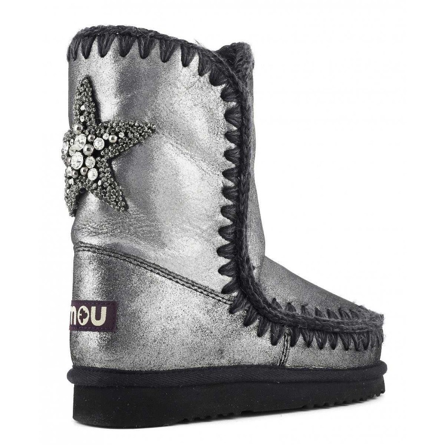 Vrouwen Mou boots Enkel Laarzen | Eskimo 24 Back Star-Patch Microglitter Zwart