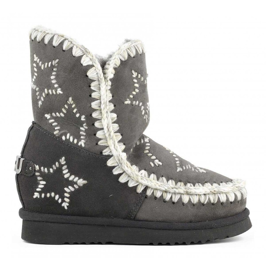 Vrouwen Mou boots Binnenste Wig | Binnenste Wigwol Geborduurde Sterren Houtskool