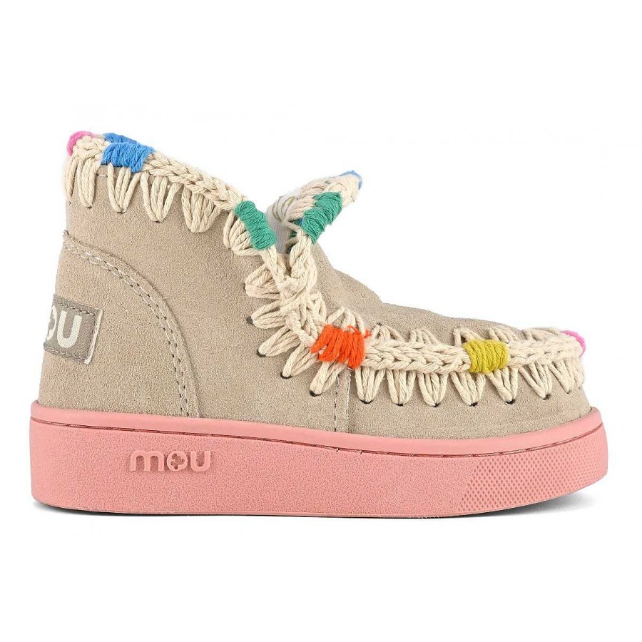 Kinderen Mou boots Sneakers | Zomer Eskimo Sneaker Kid Met Veelkleurige Stiksels Krijt/Pioen