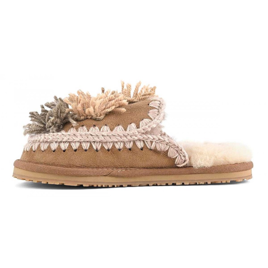 Vrouwen Mou boots Slippers | Pantoffel Met Wollen Bloemen En Strass