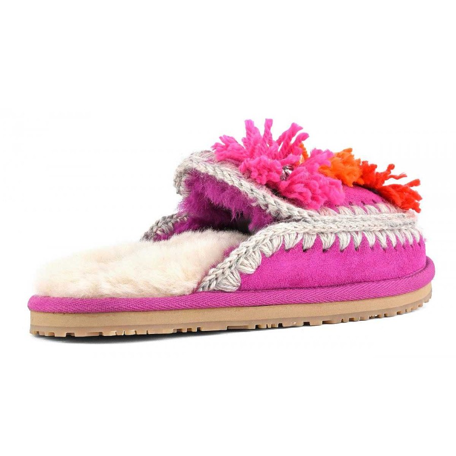 Vrouwen Mou boots Slippers | Pantoffel Met Wollen Bloemen En Strass