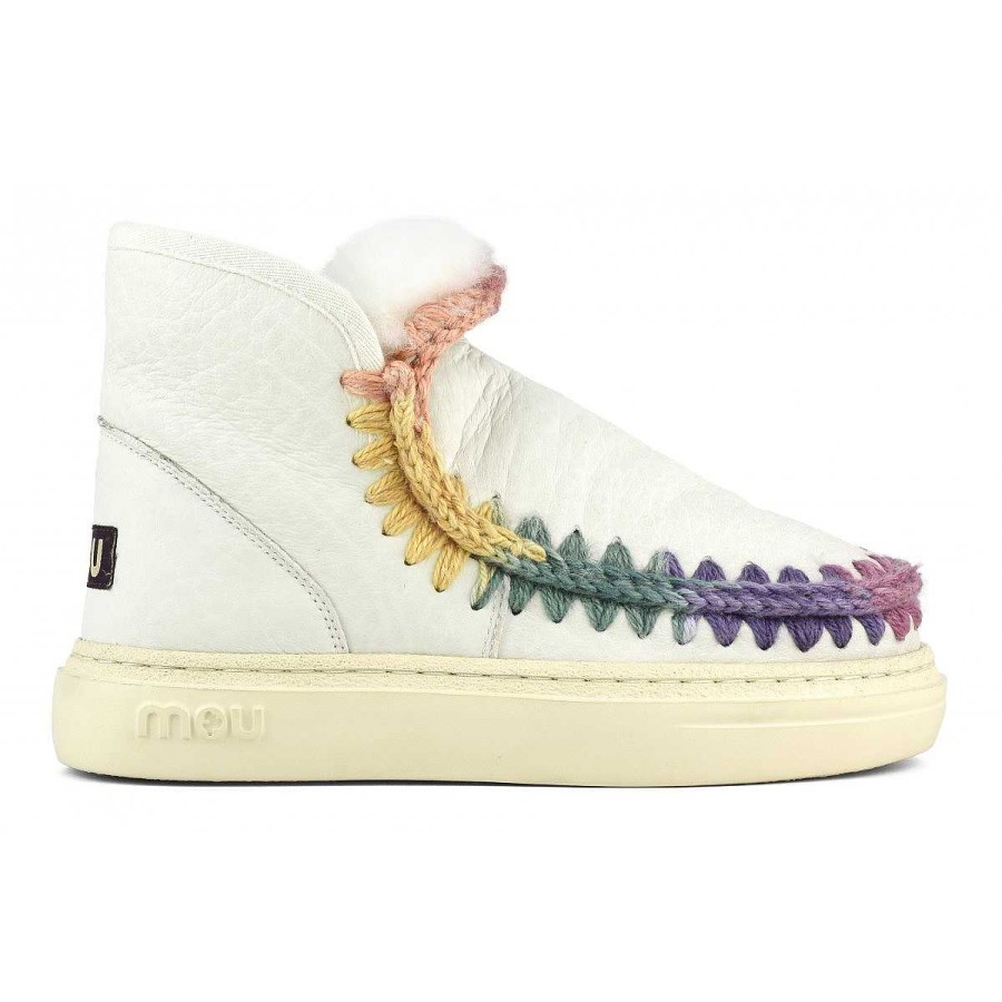 Vrouwen Mou boots Vet En Joggers | Eskimo Sneaker Opvallende Regenboogstiksels Nubuck Echt Wit