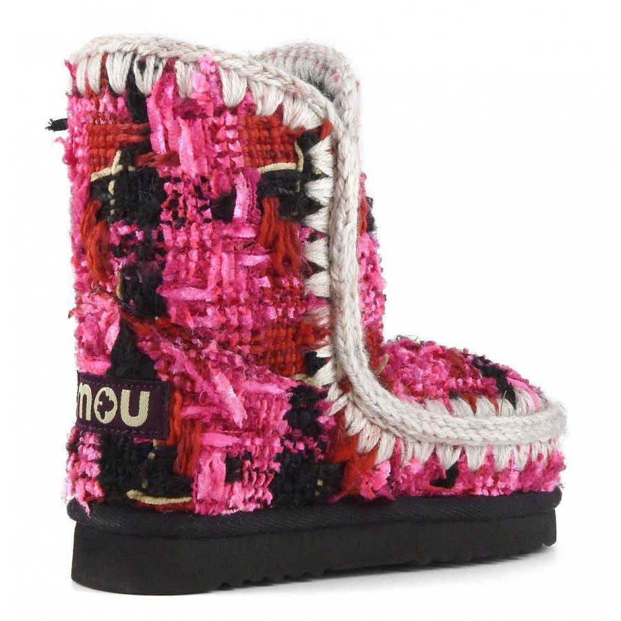 Kinderen Mou boots Halfhoge Laarzen | Eskimo Kid Textiel Grote Tartan Grote Schotse Ruit Roze