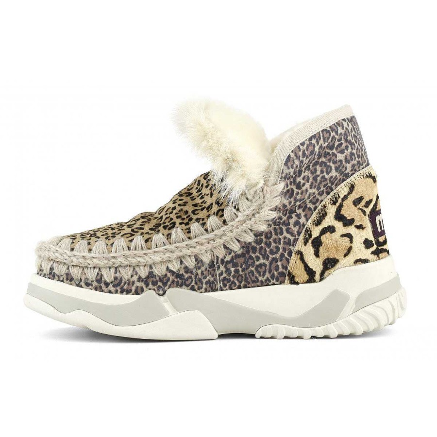 Vrouwen Mou boots Sneakers | Eskimo Trainer Gemengde Ponyskin Nertsbontafwerking