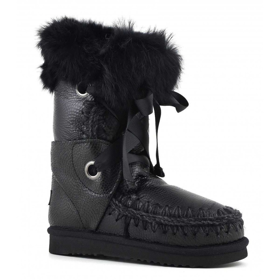 Vrouwen Mou boots Enkel Laarzen | Eskimo Kant En Bont Relief Spyral Zwart