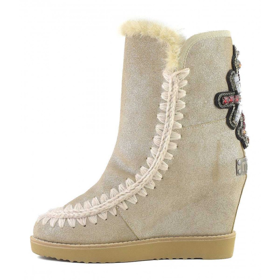 Vrouwen Mou boots Binnenste Wig | Franse Teen Wedge Back Patch Kruis