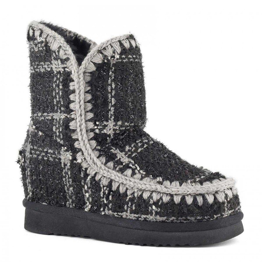 Vrouwen Mou boots Binnenste Wig | Binnenste Wig Korte Tartan Tartan Lurex Zwart-Wit