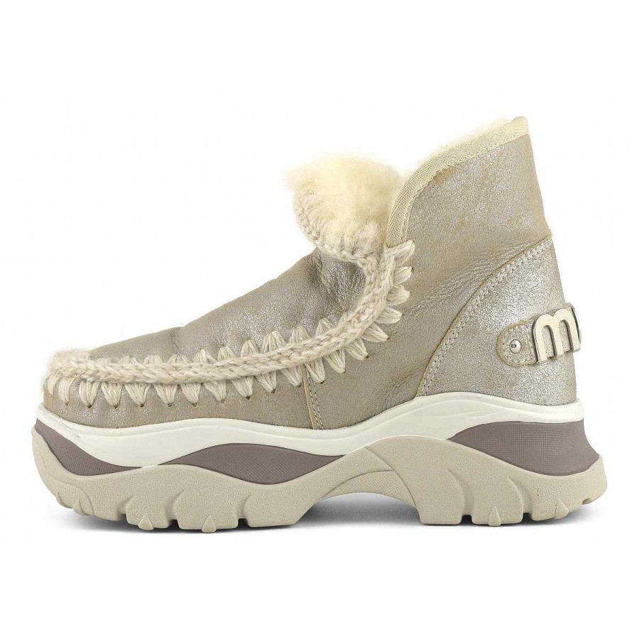 Vrouwen Mou boots Stevig | Dikke Eskimo Sneaker Met Groot Metallic Logo