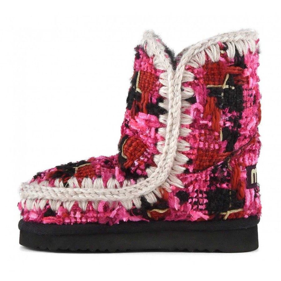 Kinderen Mou boots Halfhoge Laarzen | Eskimo Kid Textiel Grote Tartan Grote Schotse Ruit Roze