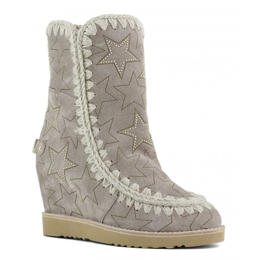 Vrouwen Mou boots Binnenste Wig | Franse Teen Gelaserde Sterren En Microstuds Olifant Grijs