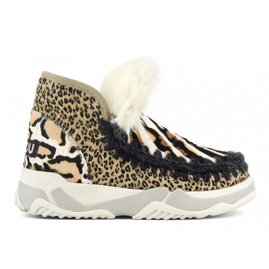 Vrouwen Mou boots Sneakers | Eskimo Trainer Gemengde Ponyskin Nertsbontafwerking