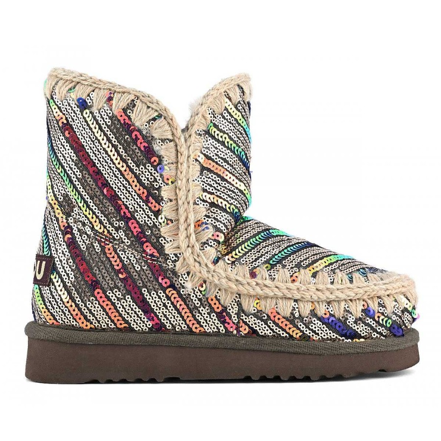 Vrouwen Mou boots Enkel Laarzen | Eskimo 18 Gestreepte Pailletten En Lurex Pailletten Goud Mix