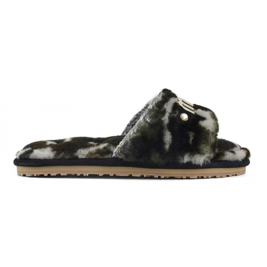 Vrouwen Mou boots Slippers | Slipper Van Bont Met Logo Camouflage