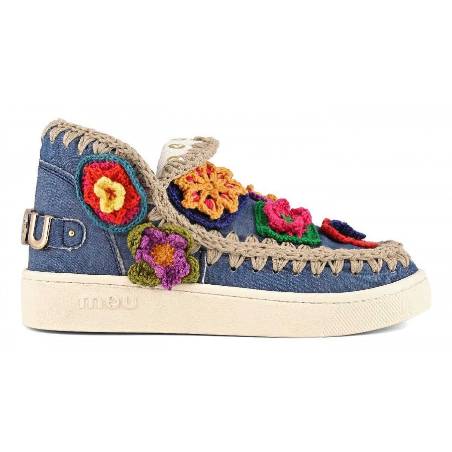 Vrouwen Mou boots Sneakers | Zomer Eskimo Sneaker Gehaakte Bloemen Denim