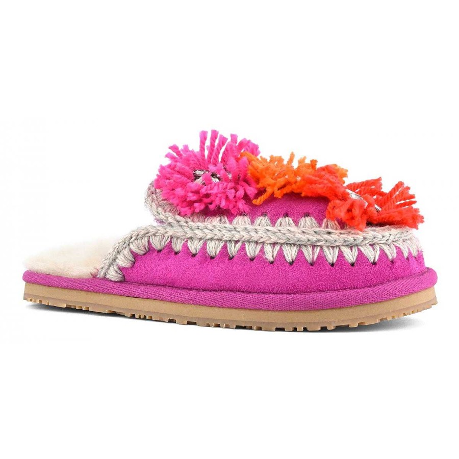 Vrouwen Mou boots Slippers | Pantoffel Met Wollen Bloemen En Strass