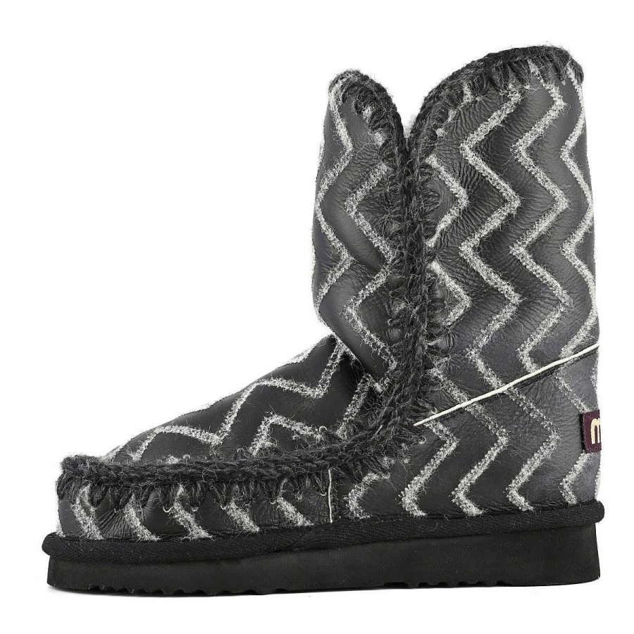 Vrouwen Mou boots Enkel Laarzen | Eskimo 24 Zigzag Zwarte Zigzag