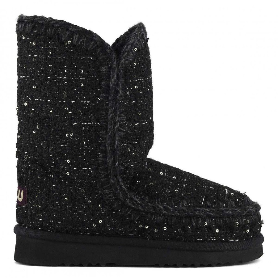 Vrouwen Mou boots Enkel Laarzen | Eskimo 24 Textiel Tweed Met Pailletten Pailletten Tweed Zwart