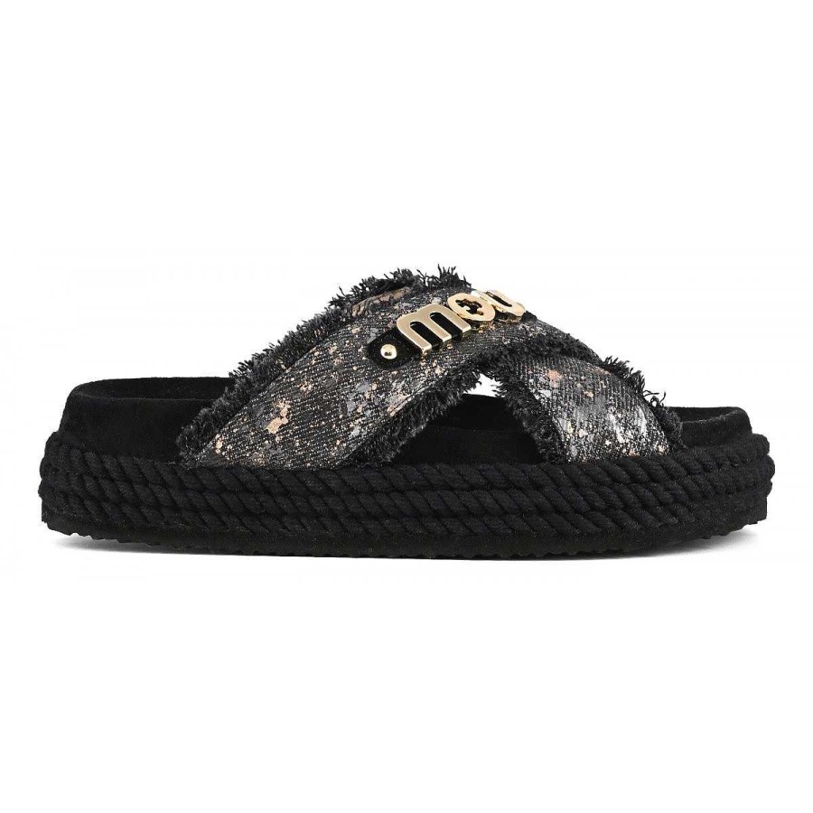 Vrouwen Mou boots Sandalen | Gekruiste Touwsandaal Metallic Denim