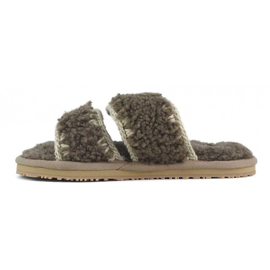 Vrouwen Mou boots Slippers | Pantoffel Krullend Schapenvacht Olifant Grijs