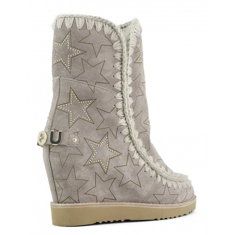 Vrouwen Mou boots Binnenste Wig | Franse Teen Gelaserde Sterren En Microstuds Olifant Grijs