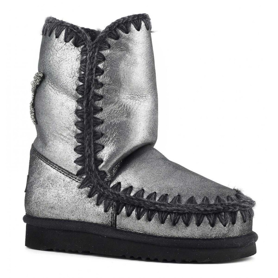 Vrouwen Mou boots Enkel Laarzen | Eskimo 24 Back Star-Patch Microglitter Zwart