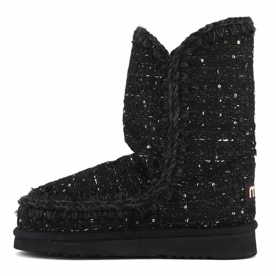 Vrouwen Mou boots Enkel Laarzen | Eskimo 24 Textiel Tweed Met Pailletten Pailletten Tweed Zwart