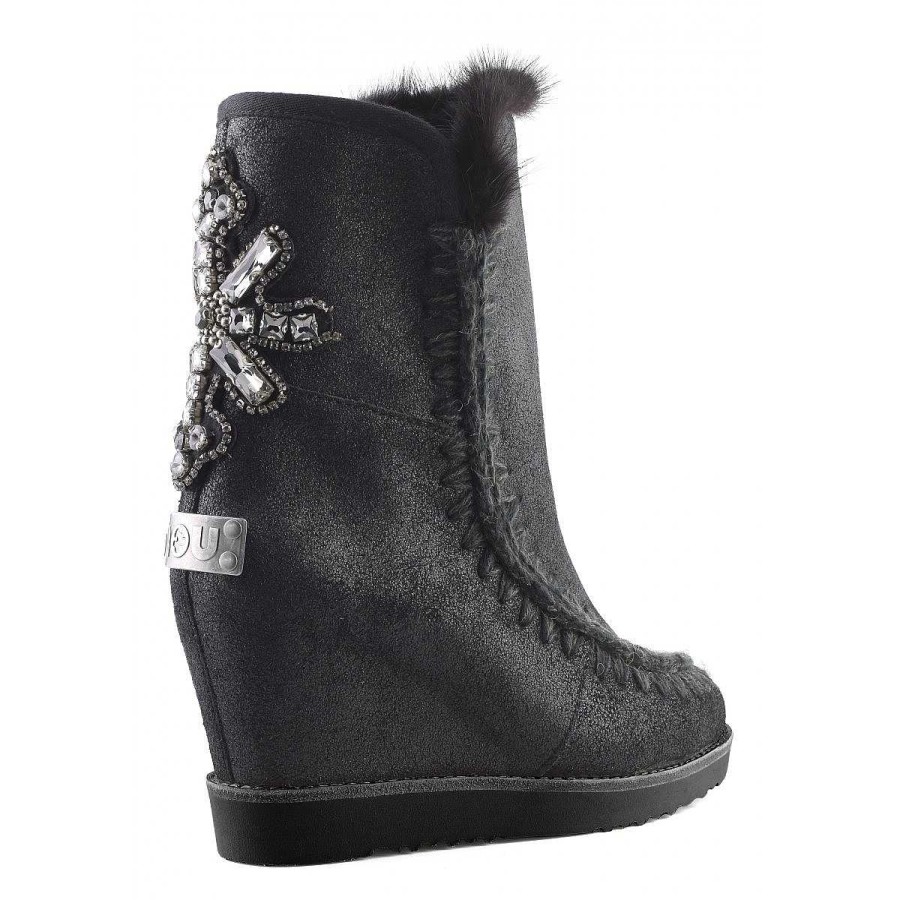 Vrouwen Mou boots Binnenste Wig | Franse Teen Wedge Back Patch Kruis