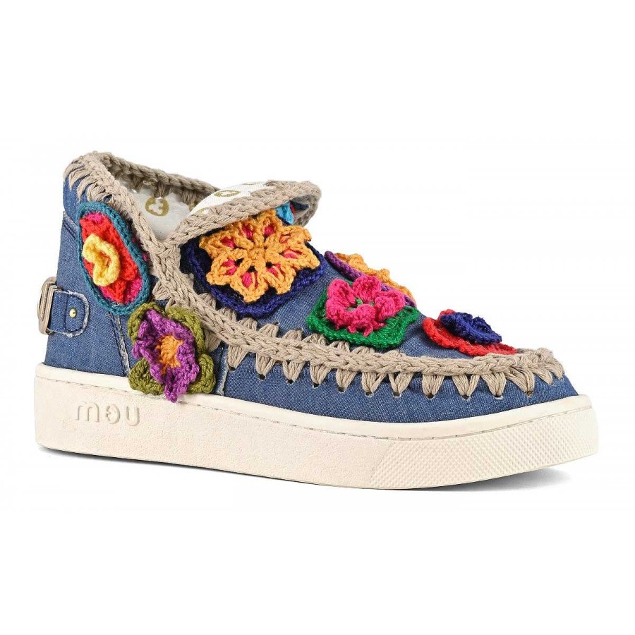 Vrouwen Mou boots Sneakers | Zomer Eskimo Sneaker Gehaakte Bloemen Denim