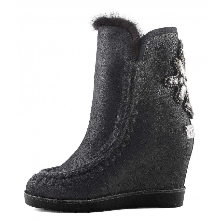 Vrouwen Mou boots Binnenste Wig | Franse Teen Wedge Back Patch Kruis