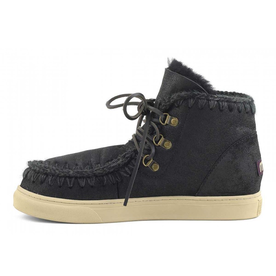 Man Mou boots Sneakers | Eskimo Sneaker Met Veters Voor Heren Gebarsten Zwart/Grijs