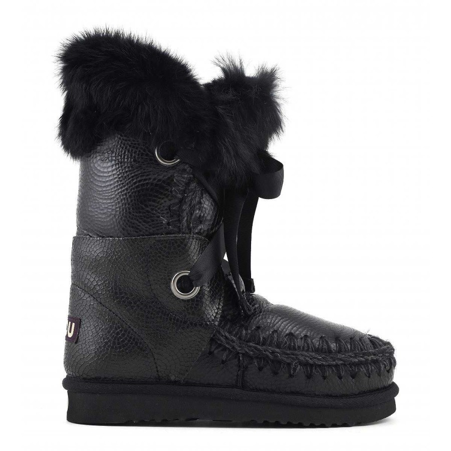 Vrouwen Mou boots Enkel Laarzen | Eskimo Kant En Bont Relief Spyral Zwart