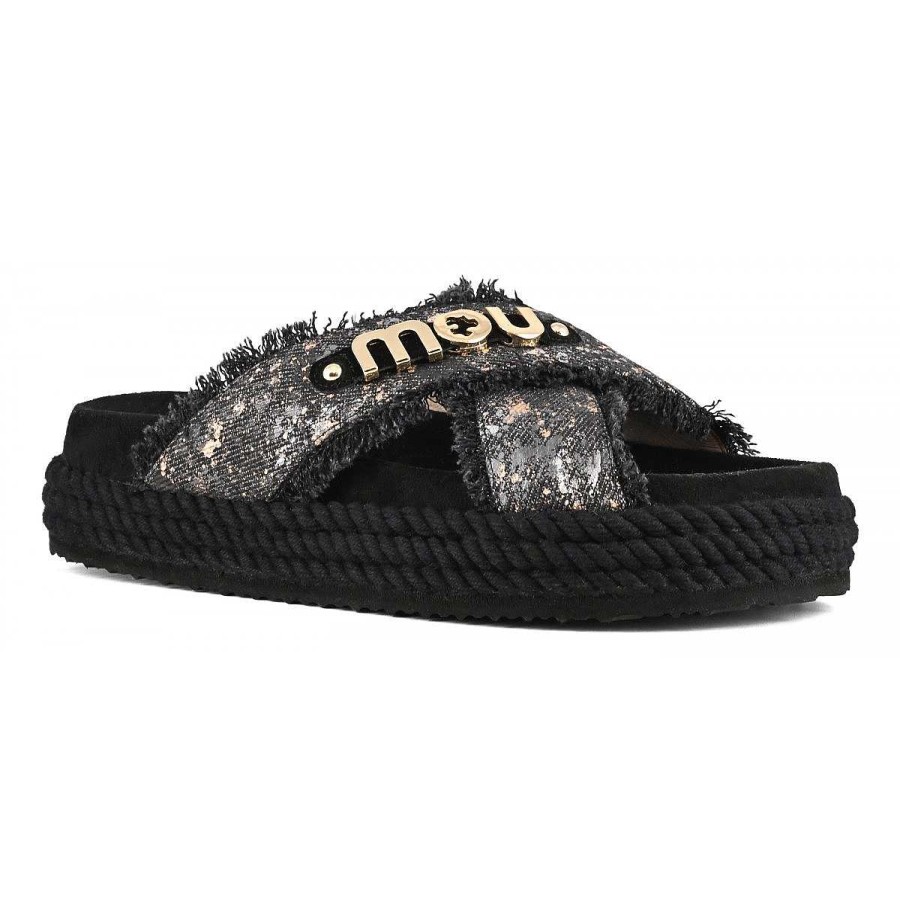 Vrouwen Mou boots Sandalen | Gekruiste Touwsandaal Metallic Denim