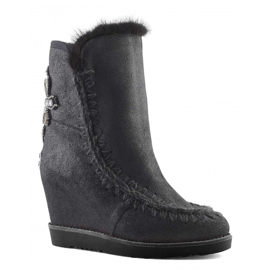 Vrouwen Mou boots Binnenste Wig | Franse Teen Wedge Back Patch Kruis