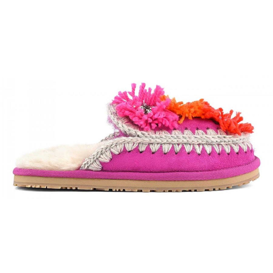 Vrouwen Mou boots Slippers | Pantoffel Met Wollen Bloemen En Strass