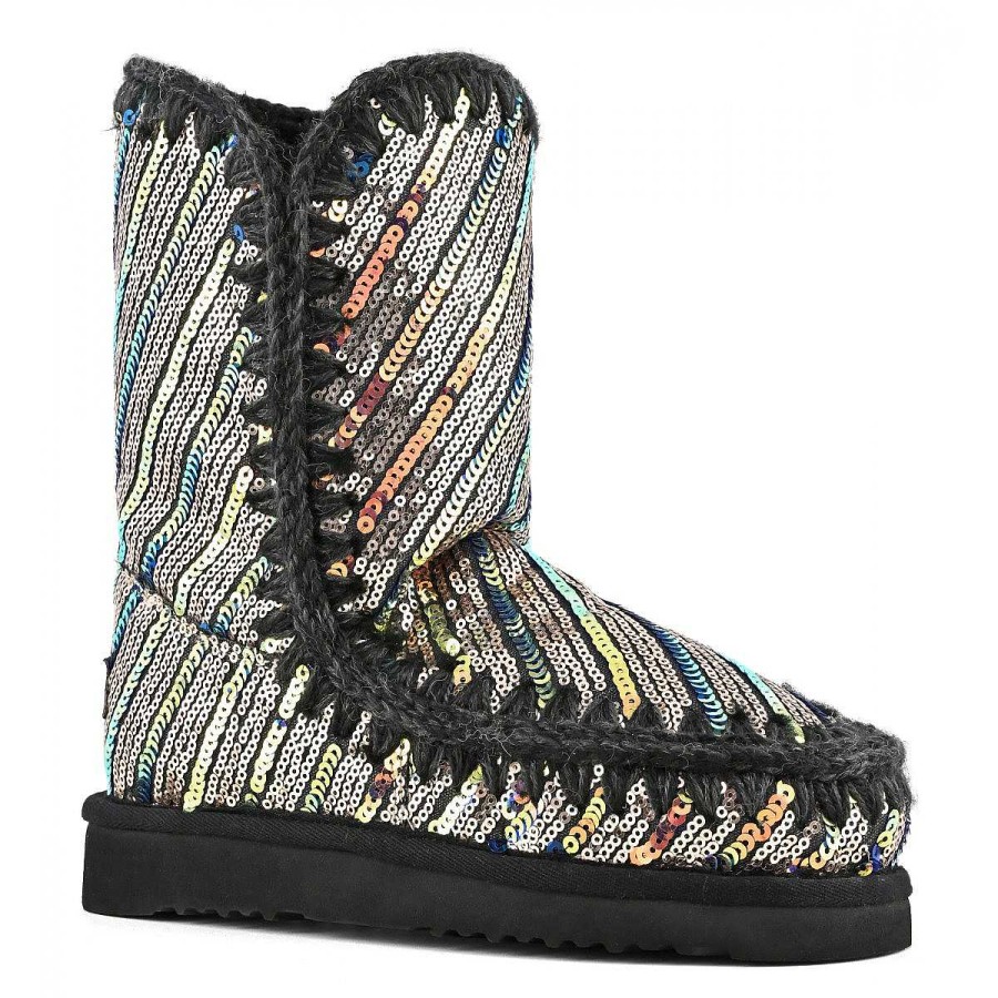 Vrouwen Mou boots Enkel Laarzen | Eskimo 24 Gestreepte Pailletten En Lurex Pailletten Goud Mix