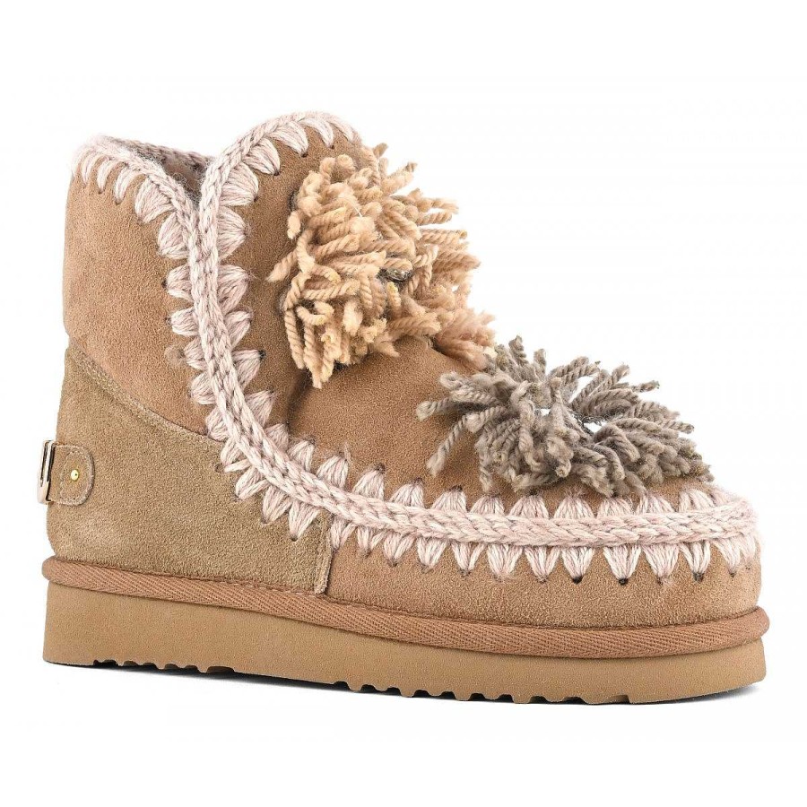 Vrouwen Mou boots Enkel Laarzen | Eskimo 18 Wollen Bloemen En Strass Steentjes