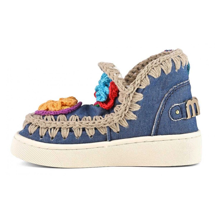 Kinderen Mou boots Sneakers | Zomer Eskimo Sneaker Kid Gehaakte Bloemen Denim