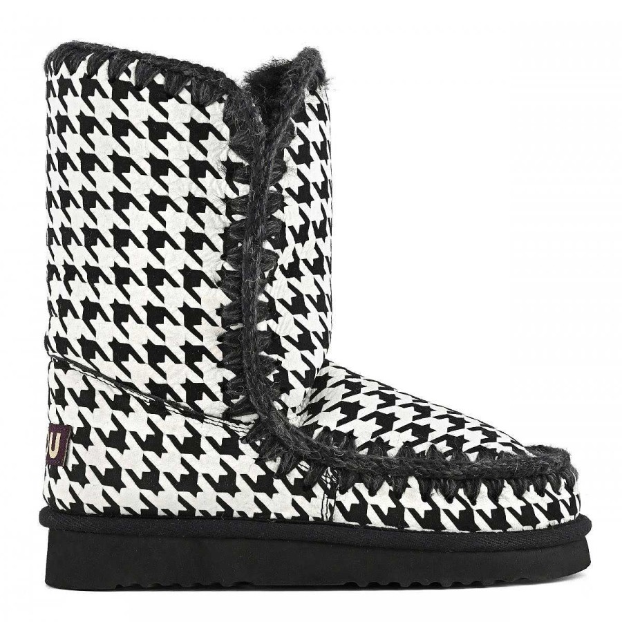 Vrouwen Mou boots Enkel Laarzen | Eskimo 24 Houndstooth Pie-De-Poule Zwart/Wit