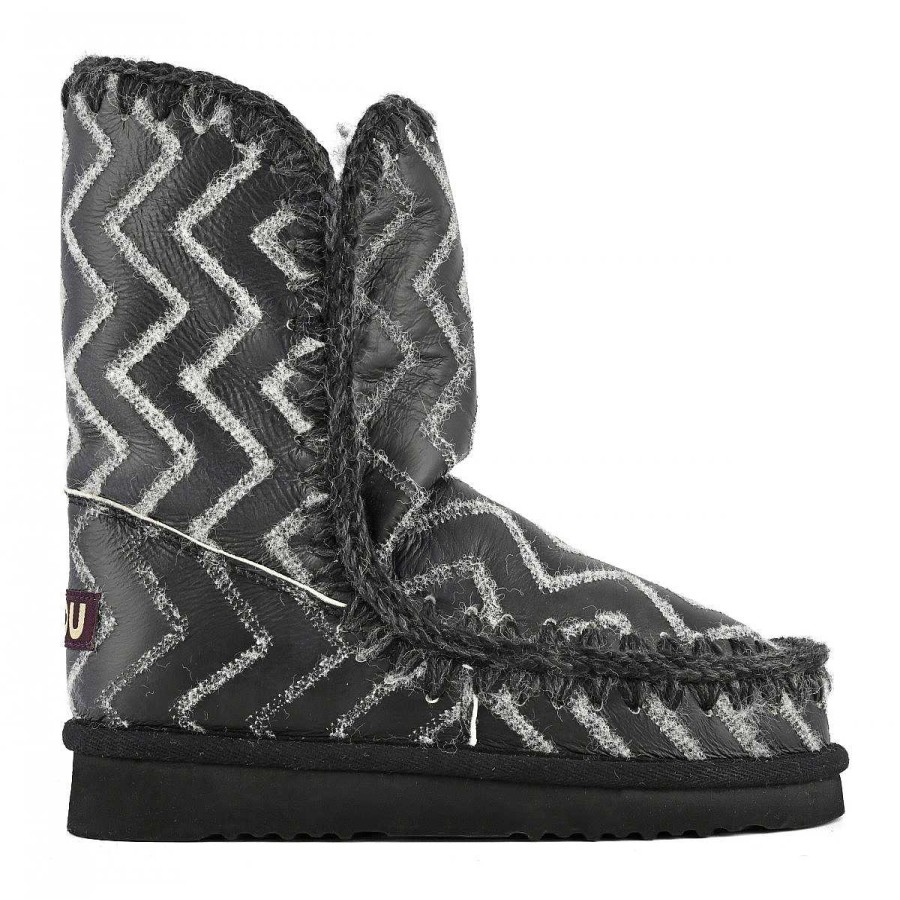 Vrouwen Mou boots Enkel Laarzen | Eskimo 24 Zigzag Zwarte Zigzag